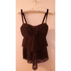Sunsets Swimsuit Separates Cali NWT Tankini Top Blk Lace Bandeau straps UW 32D